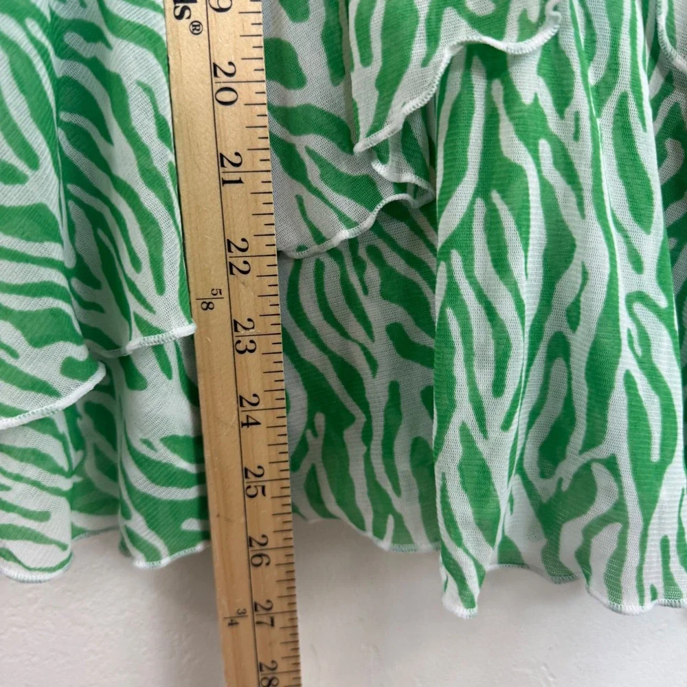 Diane von Furstenberg Target Mesh Ruched Mini Dress‎ Green Zebra Print Y2K XS